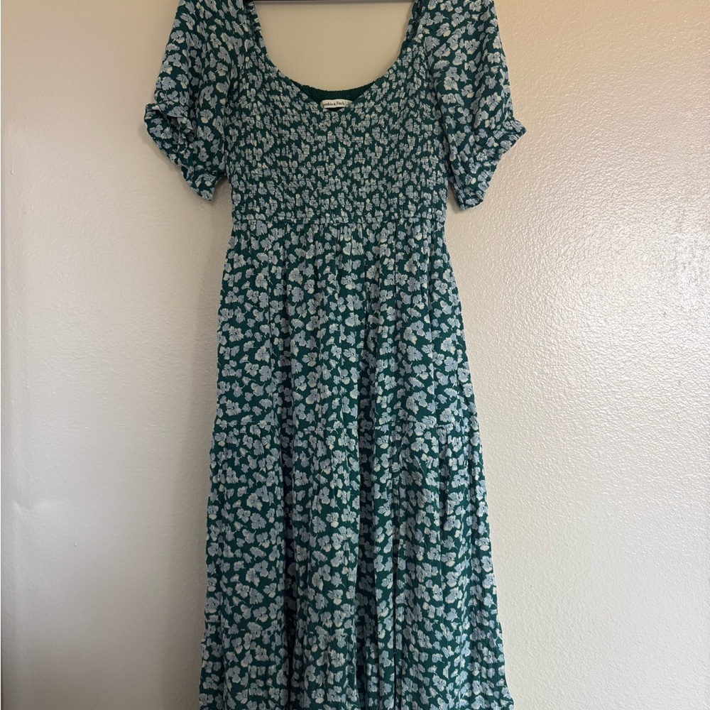 Abercrombie & Fitch (WORN ONCE) Teal Floral Midi Slit Dress